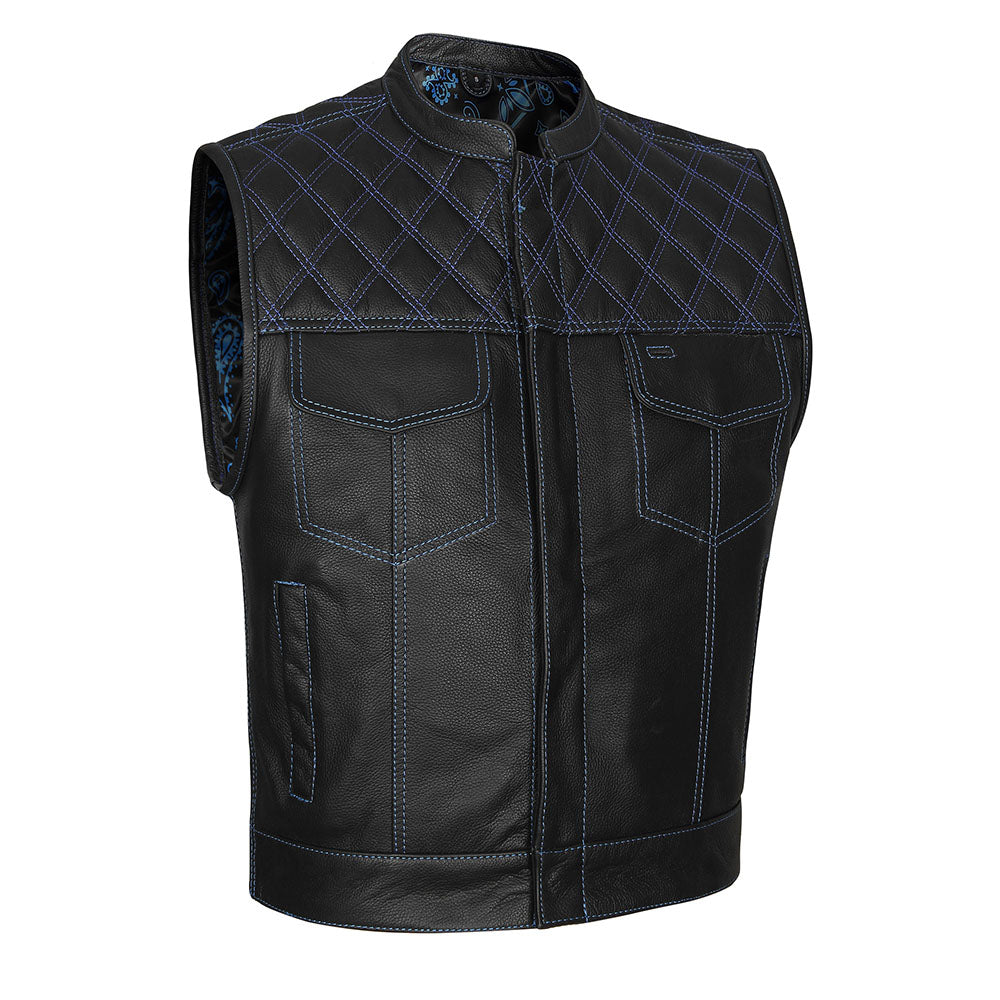 Leather Universe 524BU Diamond Vest with Blue Stitch and Blue and Black Bandana Liner