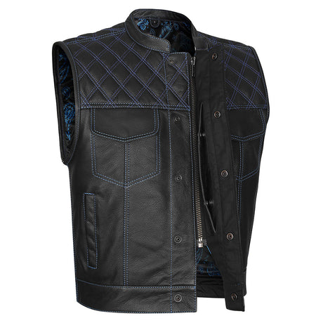Leather Universe 524BU Diamond Vest with Blue Stitch and Blue and Black Bandana Liner