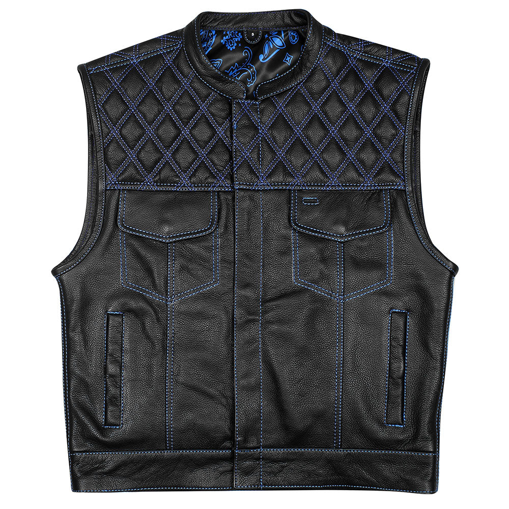 Leather Universe 524BU Diamond Vest with Blue Stitch and Blue and Black Bandana Liner