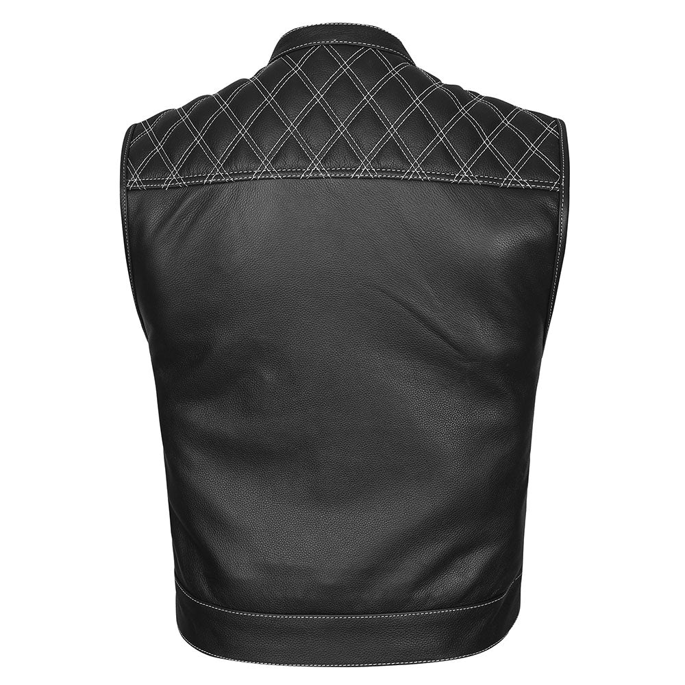 Leather Universe 524WH Diamond Vest with White Stitch and White and Black Bandana Liner
