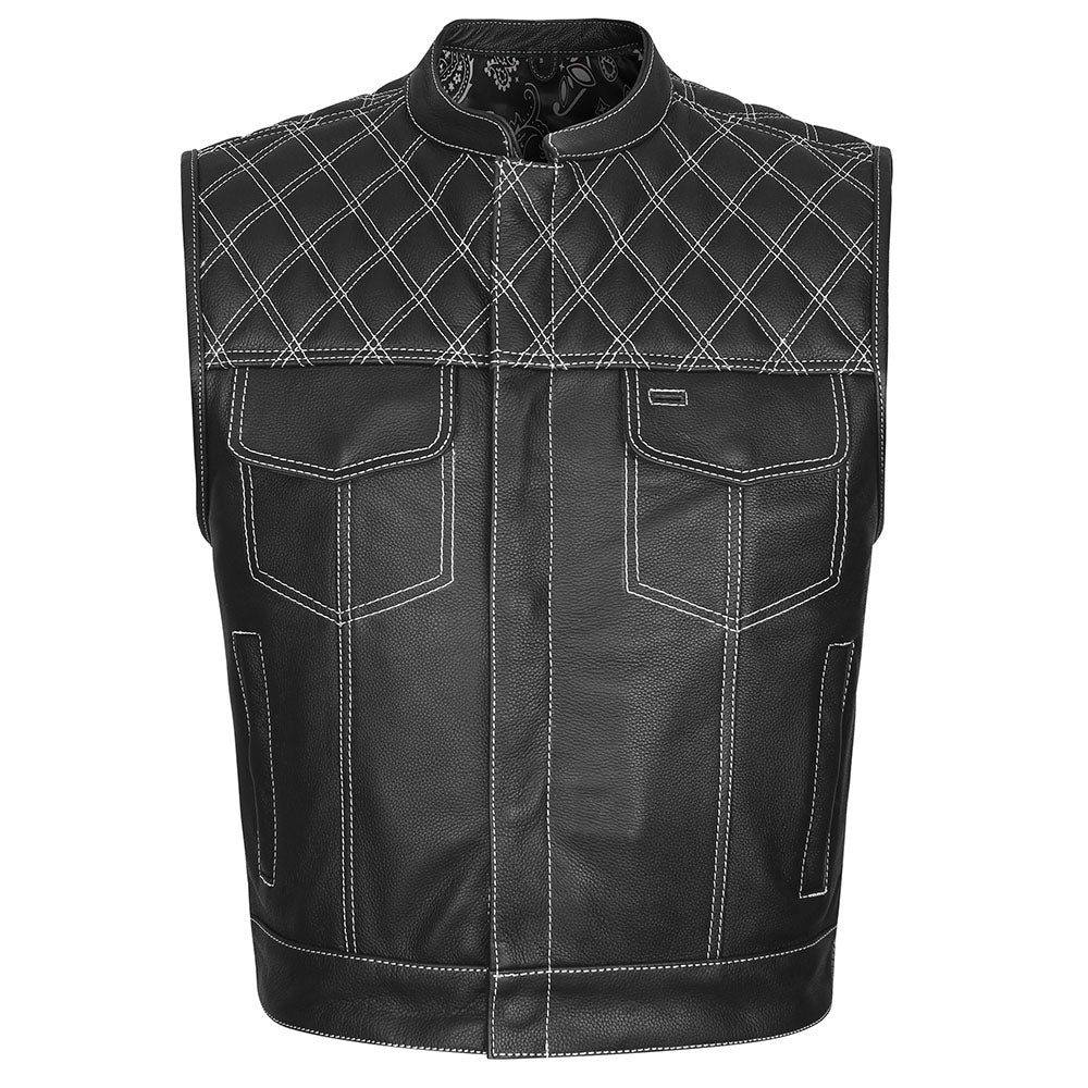 Leather Universe 524WH Diamond Vest with White Stitch and White and Black Bandana Liner
