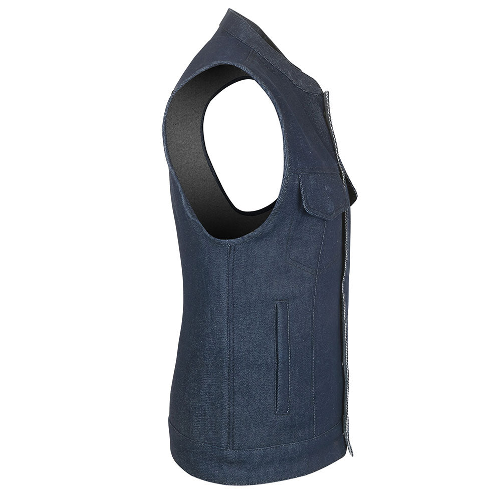 Leather Universe 308 Dark Blue Raw Denim Vest with No Liner