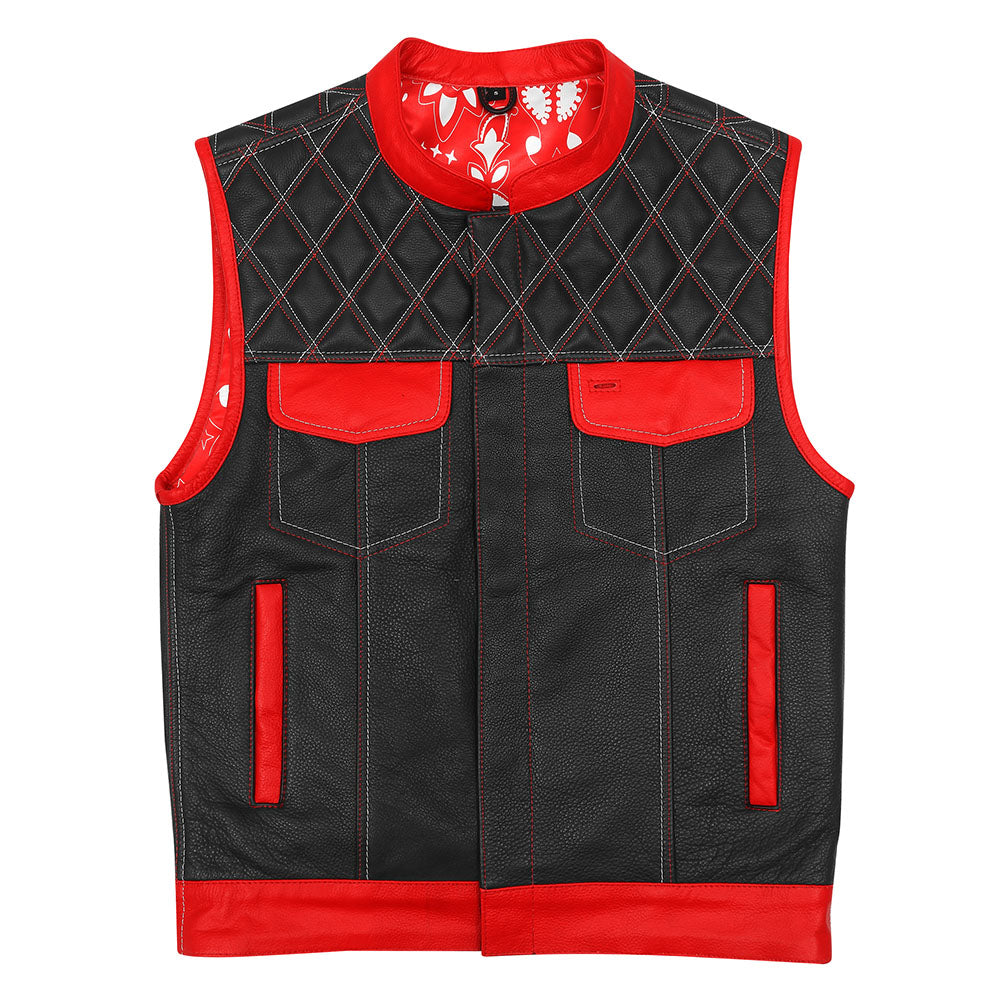 Red and White Vest with Diamond Stitch and Bandana Liner