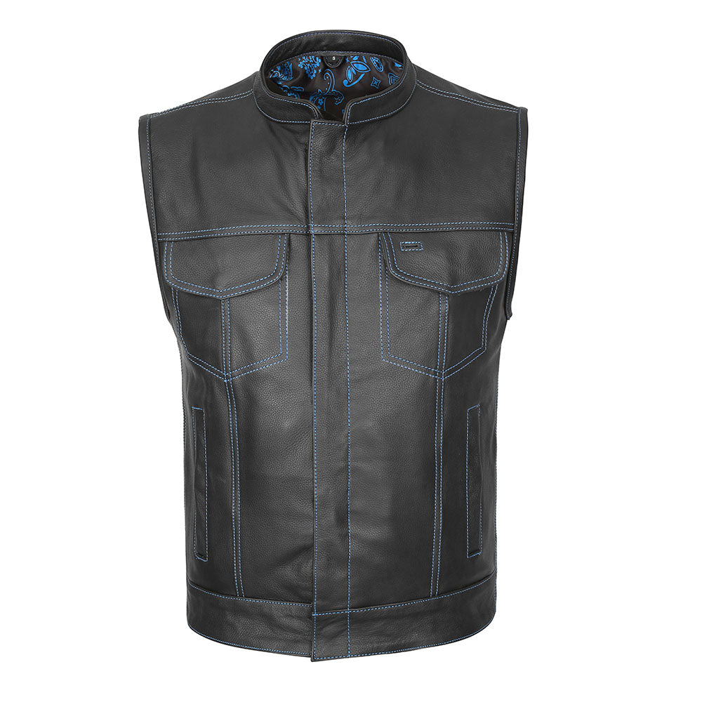 Leather Universe 522 Blue Stitch Biker Vest with Black and Blue Bandana Liner
