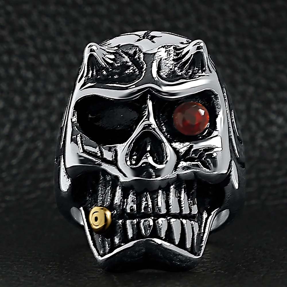 Devil Skull with Red CZ Eye - Stainless Steel Ring