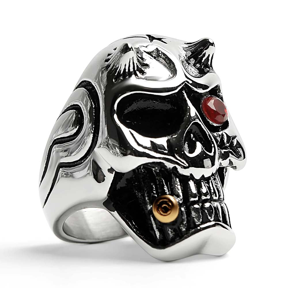 Devil Skull with Red CZ Eye - Stainless Steel Ring