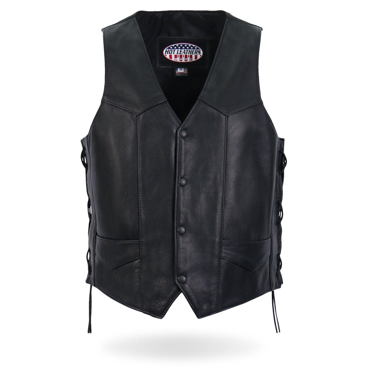 Made in USA - Hot Leathers VSM5008 Men's Side Lace Premium Leather Motorcycle Biker Vest