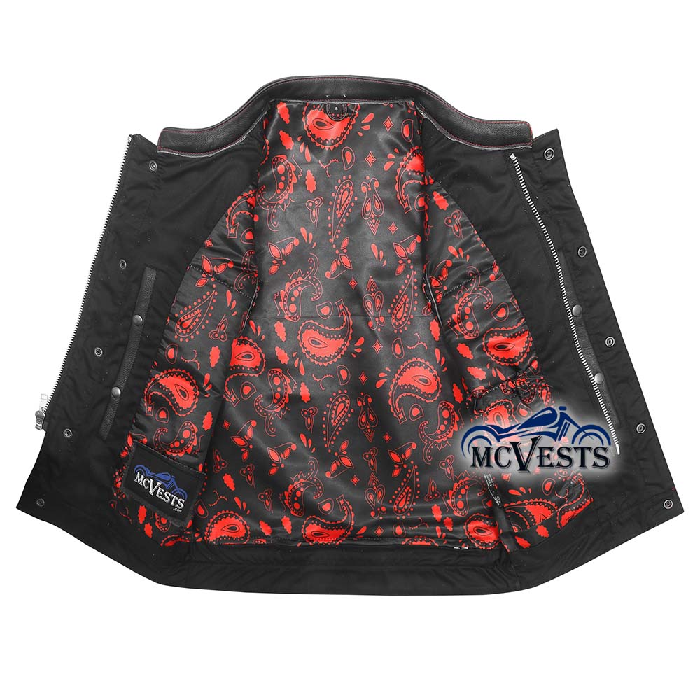Red Stitch Diamond Vest with Black and Red Bandana Liner and Red Braid and Piping