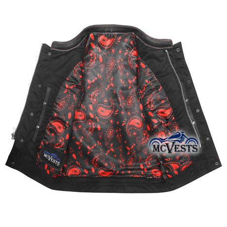 Red Stitch Diamond Vest with Black and Red Bandana Liner and Red Braid and Piping