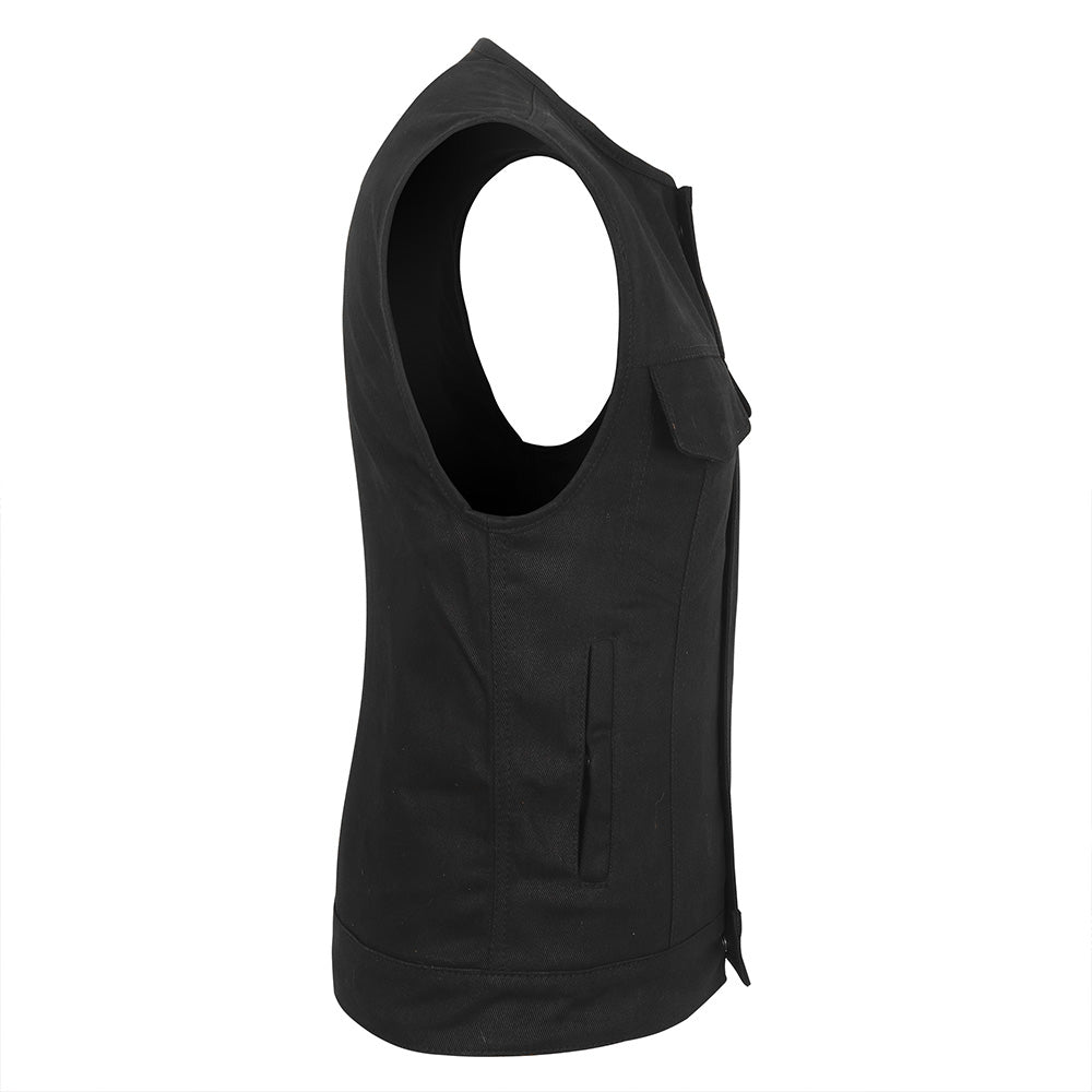 Leather Universe Black Denim 301 Vest with Rolled Collar and No Liner