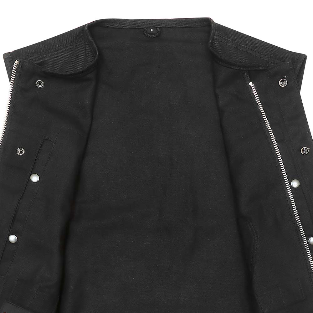 Leather Universe Black Denim 301 Vest with Rolled Collar and No Liner