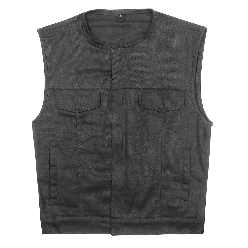 Leather Universe Black Denim 301 Vest with Rolled Collar and No Liner