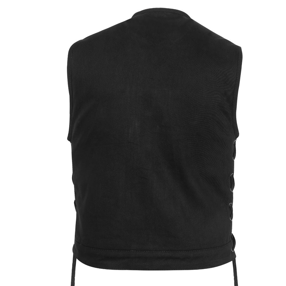 Leather Universe 303 Black Denim Vest with Side Laces and No Liner