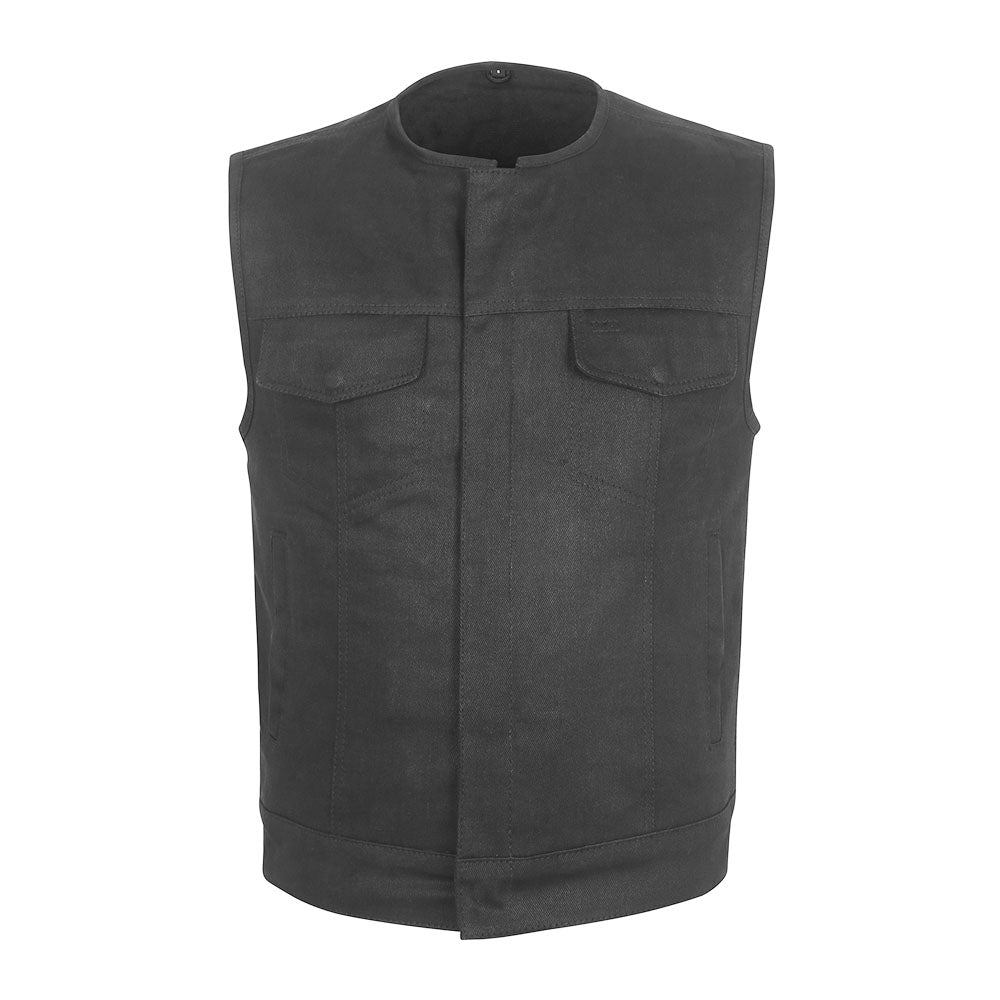 Leather Universe Black Denim 301 Vest with Rolled Collar and No Liner