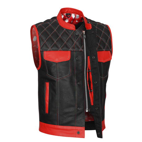 Red and White Vest with Diamond Stitch and Bandana Liner