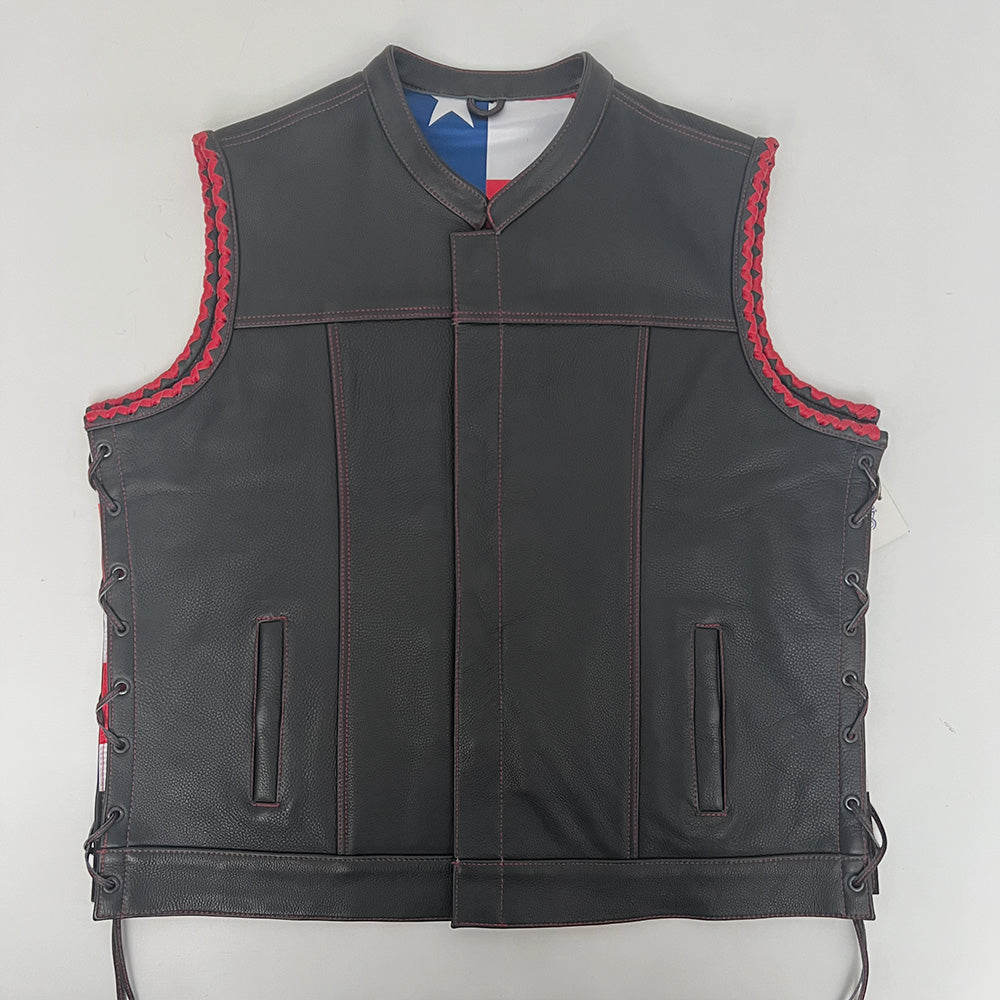 Ladies Premium Plush Leather Vest with American Flag Liner - Size 2XL