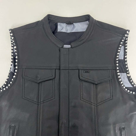 Premium Leather Vest with Black and Gray American Flag Liner- Size 3X (51)