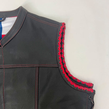 Ladies Premium Plush Leather Vest with American Flag Liner - Size 2XL