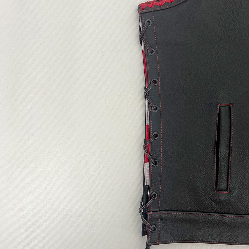 Ladies Premium Plush Leather Vest with American Flag Liner - Size 2XL