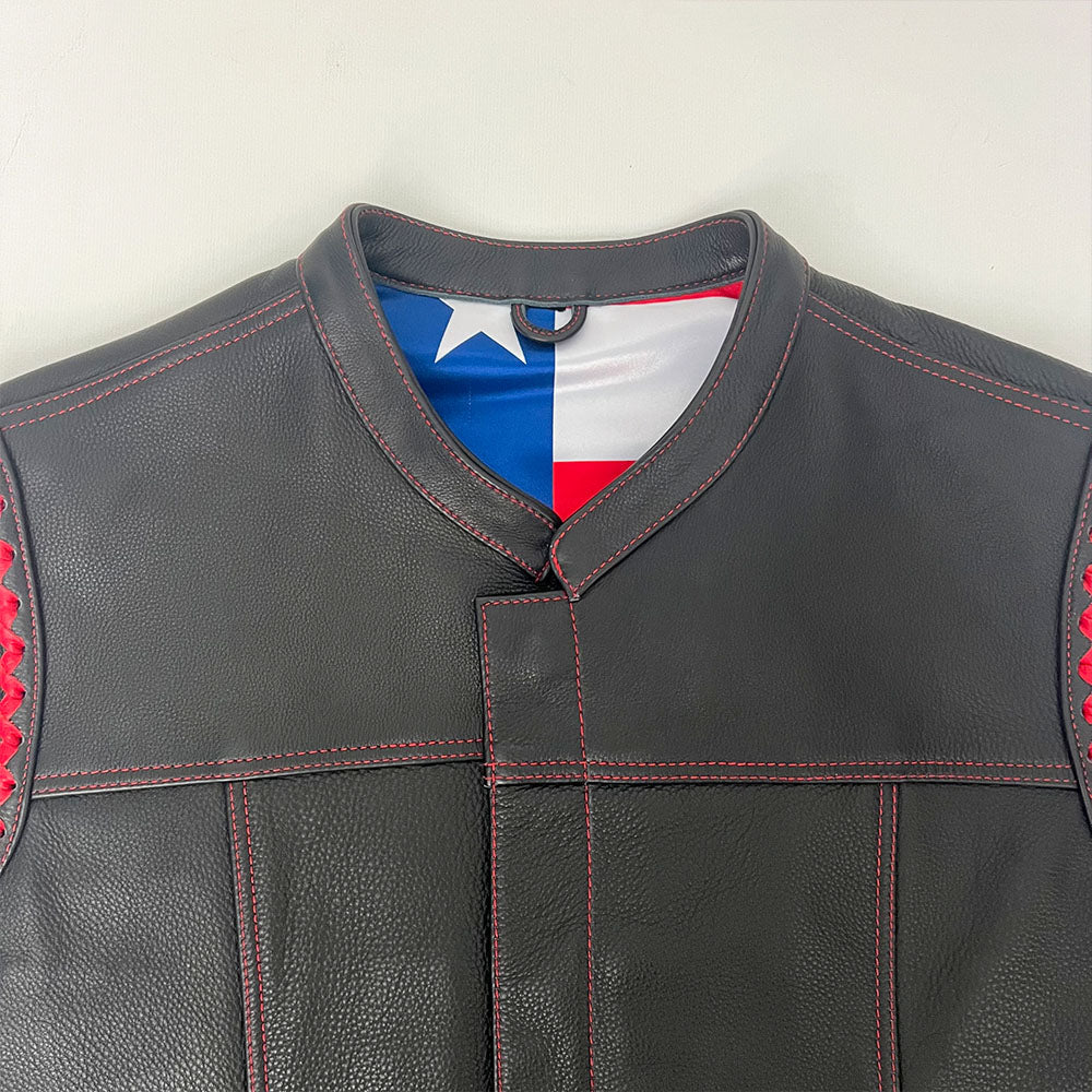 Ladies Premium Plush Leather Vest with American Flag Liner - Size 2XL
