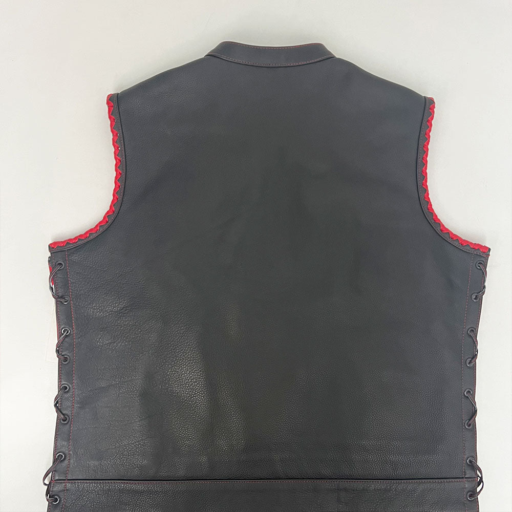Ladies Premium Plush Leather Vest with American Flag Liner - Size 2XL
