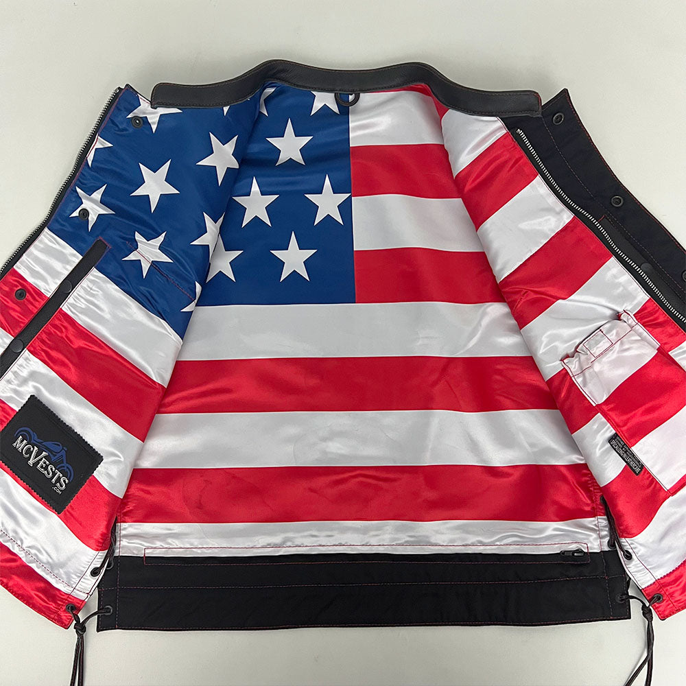 Ladies Premium Plush Leather Vest with American Flag Liner - Size 2XL