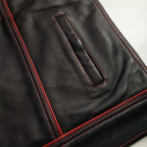 Red Stitch Diamond Vest with Black and Red Bandana Liner and Red Braid and Piping