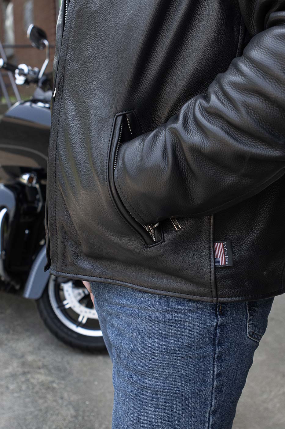 Made in the USA - Hot Leathers JKM5006 Men's Black Leather Motorcycle Biker Jacket