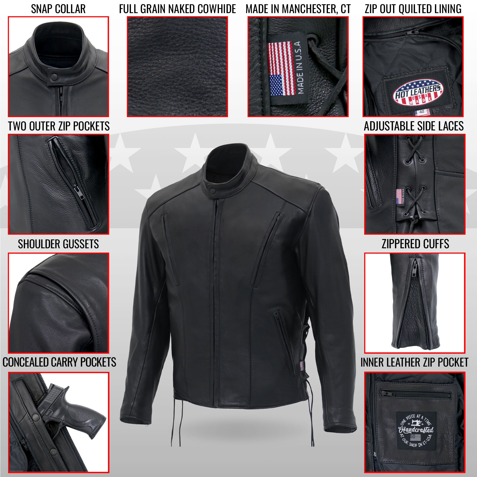 Made in the USA - Hot Leathers JKM5002 Men's Vented Premium
