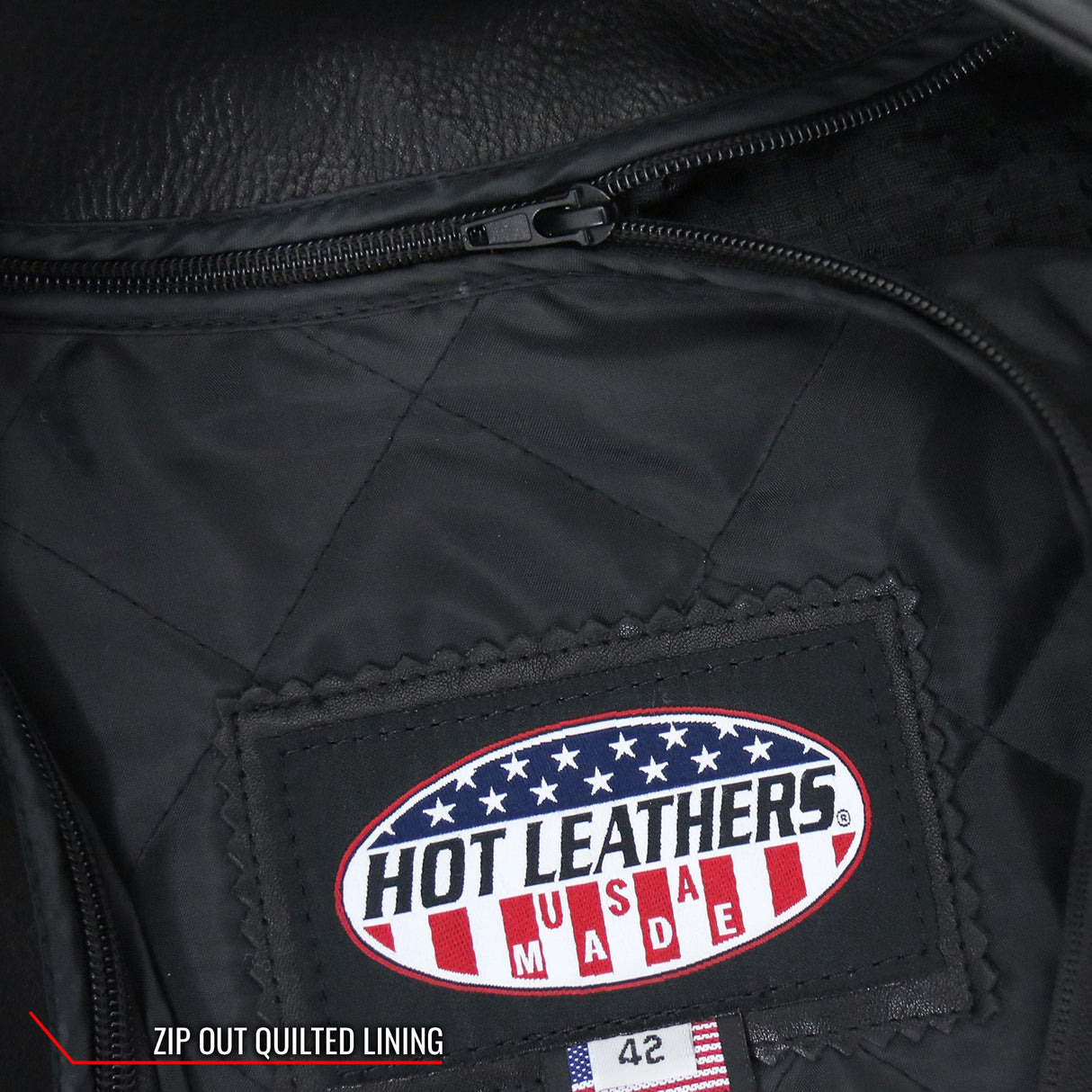 Made in the USA - Hot Leathers JKM5002 Men's Vented Premium Leather Biker Jacket with Side Lace