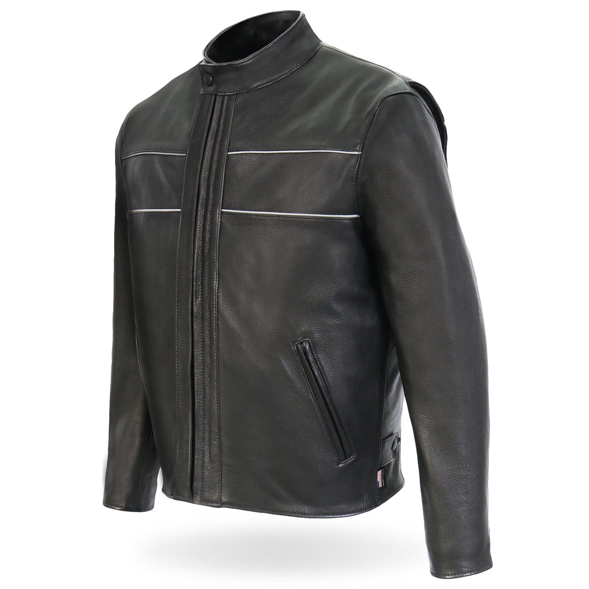 Made in the USA - Hot Leathers JKM5003 Men’s Premium Black Leather Motorcycle Jacket with Reflective Piping