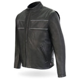 Made in the USA - Hot Leathers JKM5003 Men’s Premium Black Leather Motorcycle Jacket with Reflective Piping