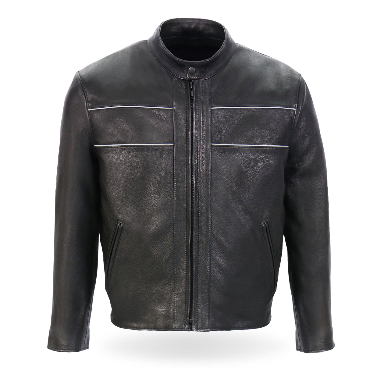 Made in the USA - Hot Leathers JKM5003 Men’s Premium Black Leather Motorcycle Jacket with Reflective Piping