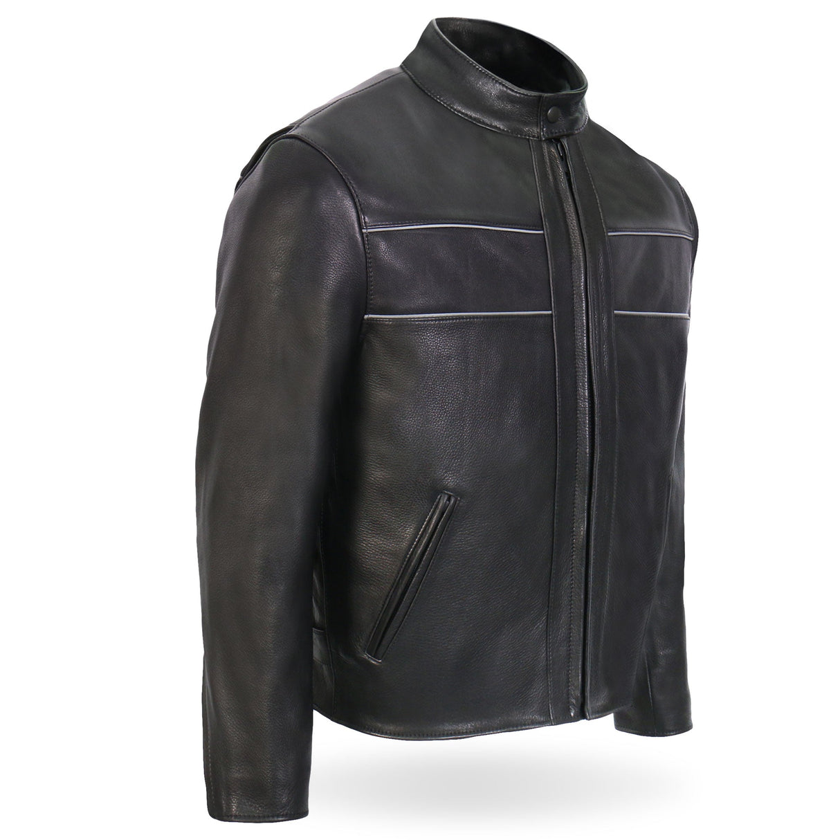 Made in the USA - Hot Leathers JKM5003 Men’s Premium Black Leather Motorcycle Jacket with Reflective Piping