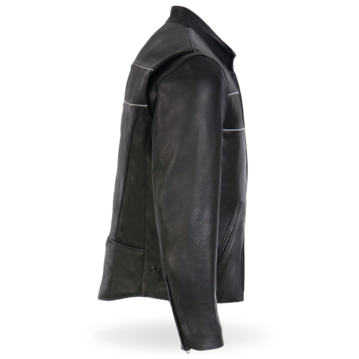 Made in the USA - Hot Leathers JKM5003 Men’s Premium Black Leather Motorcycle Jacket with Reflective Piping