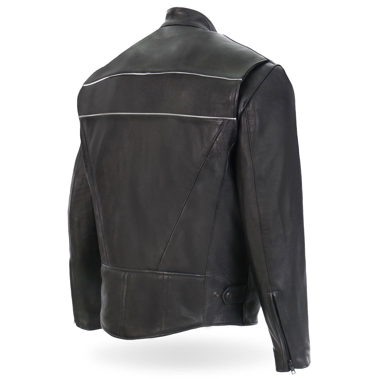 Made in the USA - Hot Leathers JKM5003 Men’s Premium Black Leather Motorcycle Jacket with Reflective Piping