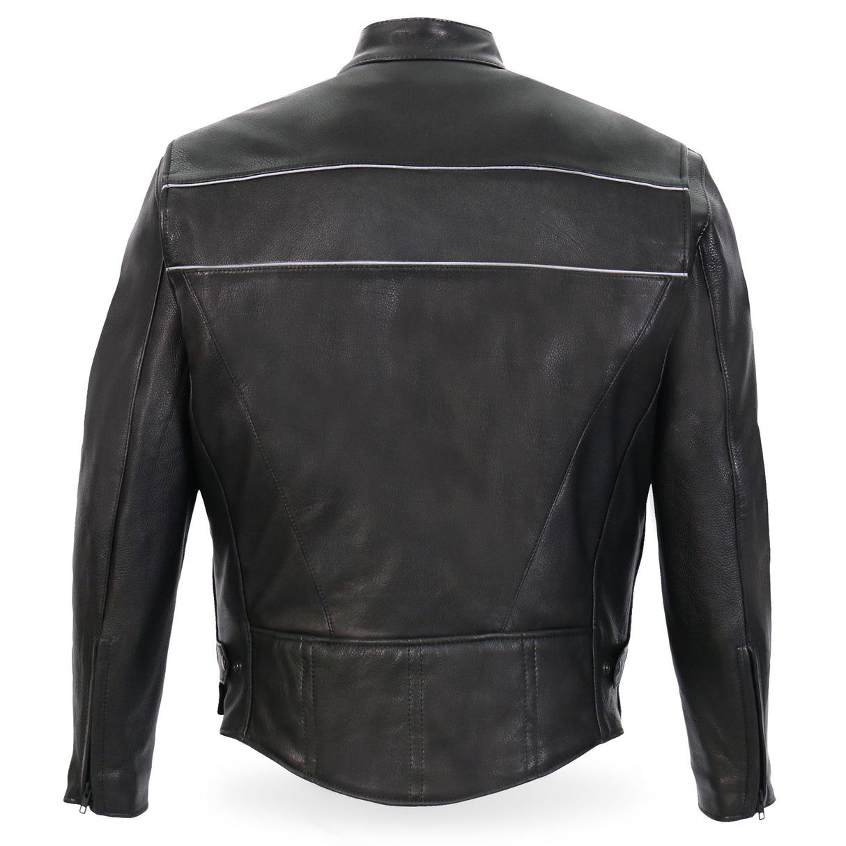 Made in the USA - Hot Leathers JKM5003 Men’s Premium Black Leather Motorcycle Jacket with Reflective Piping
