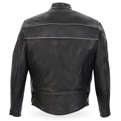 Made in the USA - Hot Leathers JKM5003 Men’s Premium Black Leather Motorcycle Jacket with Reflective Piping