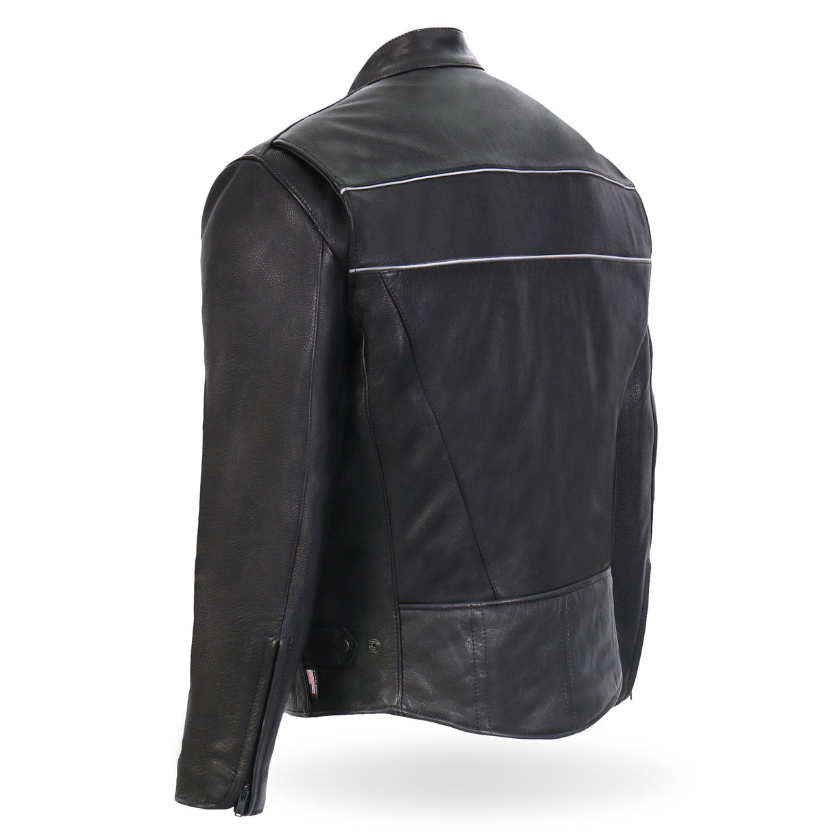 Made in the USA - Hot Leathers JKM5003 Men’s Premium Black Leather Motorcycle Jacket with Reflective Piping