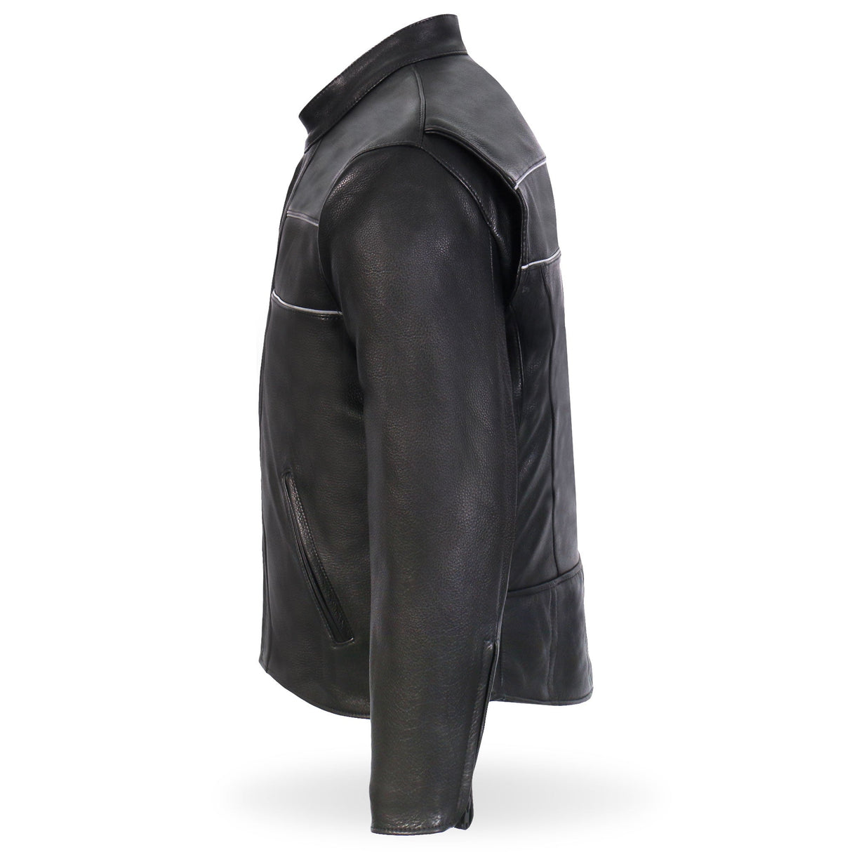 Made in the USA - Hot Leathers JKM5003 Men’s Premium Black Leather Motorcycle Jacket with Reflective Piping