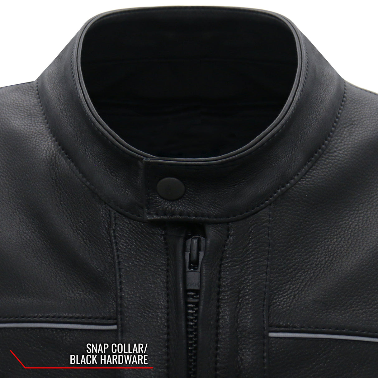 Made in the USA - Hot Leathers JKM5003 Men’s Premium Black Leather Motorcycle Jacket with Reflective Piping