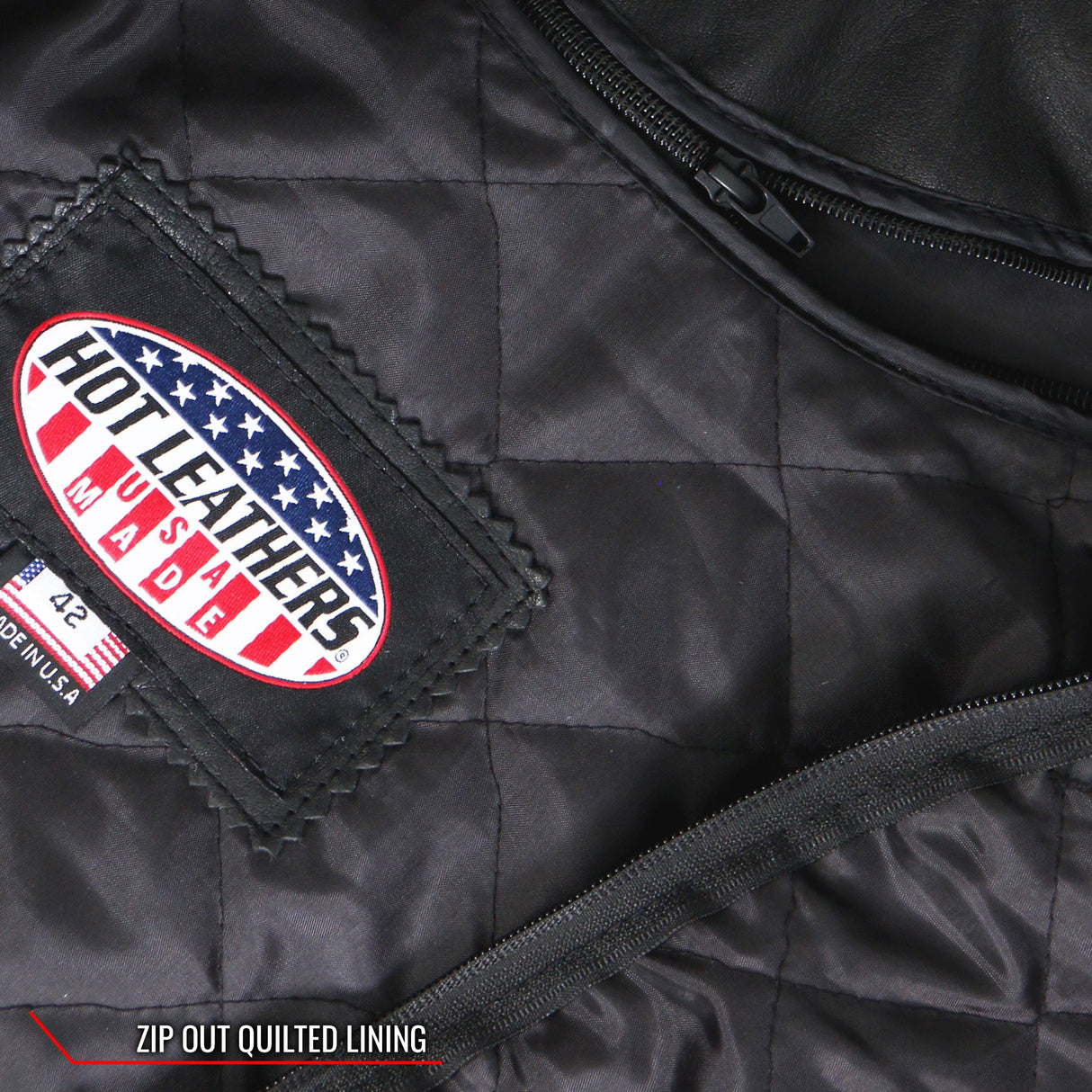 Made in the USA - Hot Leathers JKM5003 Men’s Premium Black Leather Motorcycle Jacket with Reflective Piping