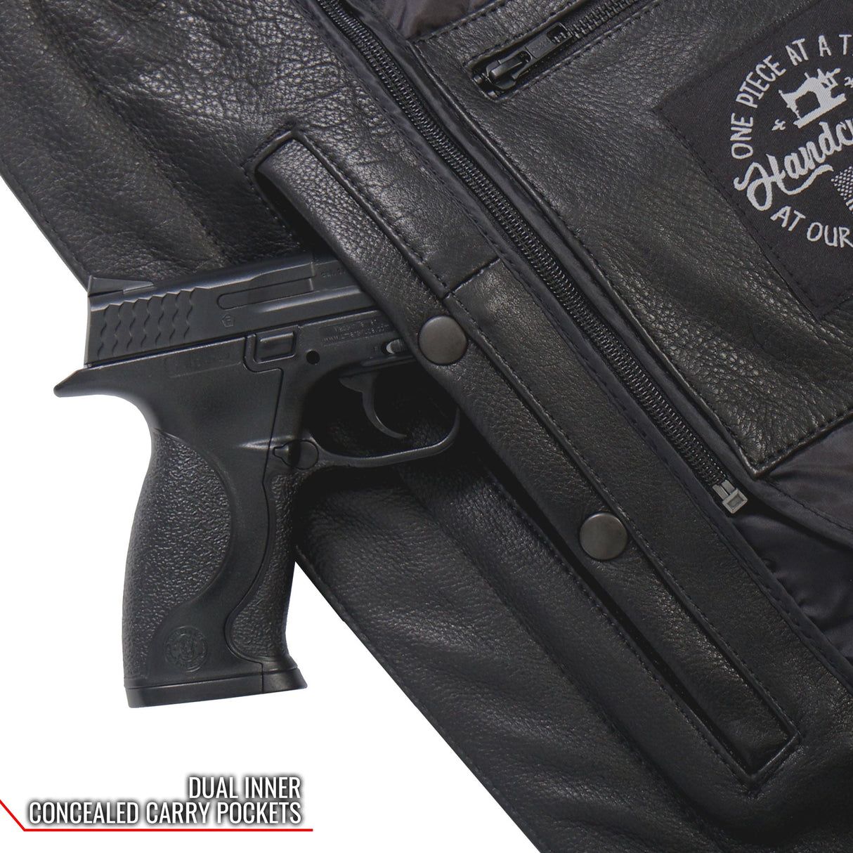 Made in the USA - Hot Leathers JKM5003 Men’s Premium Black Leather Motorcycle Jacket with Reflective Piping