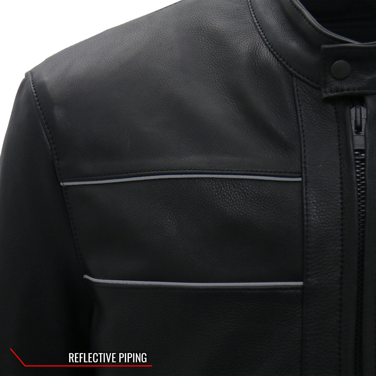 Made in the USA - Hot Leathers JKM5003 Men’s Premium Black Leather Motorcycle Jacket with Reflective Piping