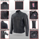 Made in the USA - Hot Leathers JKM5006 Men's Black Leather Motorcycle Biker Jacket