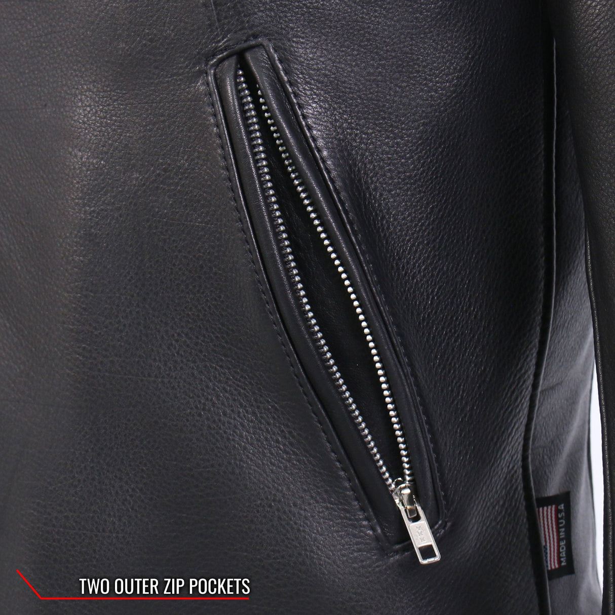 Made in the USA - Hot Leathers JKM5006 Men's Black Leather Motorcycle Biker Jacket