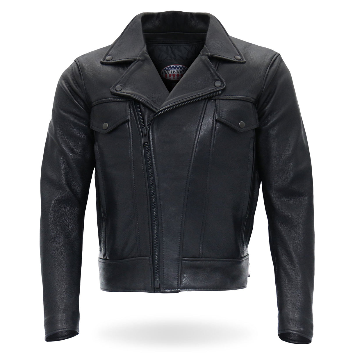 Made in the USA - Hot Leathers JKM5008 Men's Black Premium Leather Vented Biker Jacket