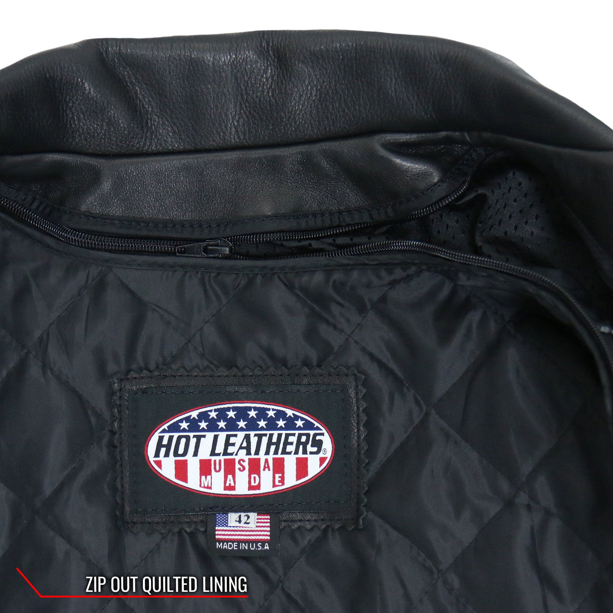 Made in the USA - Hot Leathers JKM5008 Men's Black Premium Leather Vented Biker Jacket