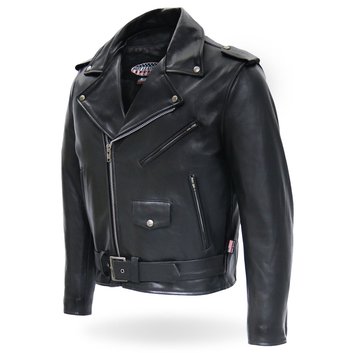 Made in the USA - Hot Leathers JKM5009 Men's Black Premium Leather Classic Motorcycle Biker Jacket