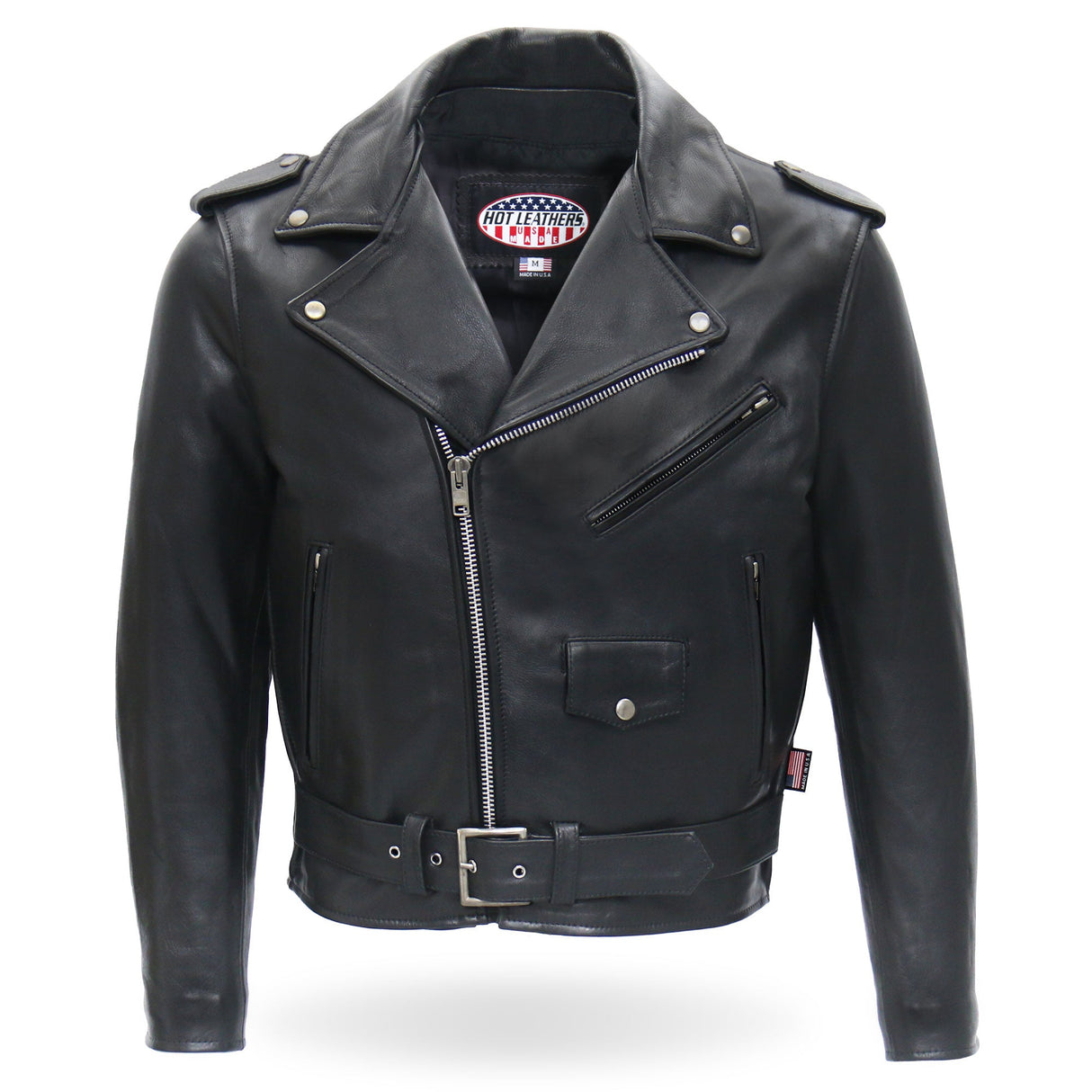 Made in the USA - Hot Leathers JKM5009 Men's Black Premium Leather Classic Motorcycle Biker Jacket